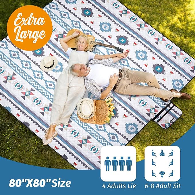 Picnic Blankets Extra Large - Beach Blanket Waterproof Sandproof with Shoulder Strap, Machine Washable, Outdoor Blanket with Stakes for Grass Concert, Park, Lawn,Travel,Spring Summer. Navy