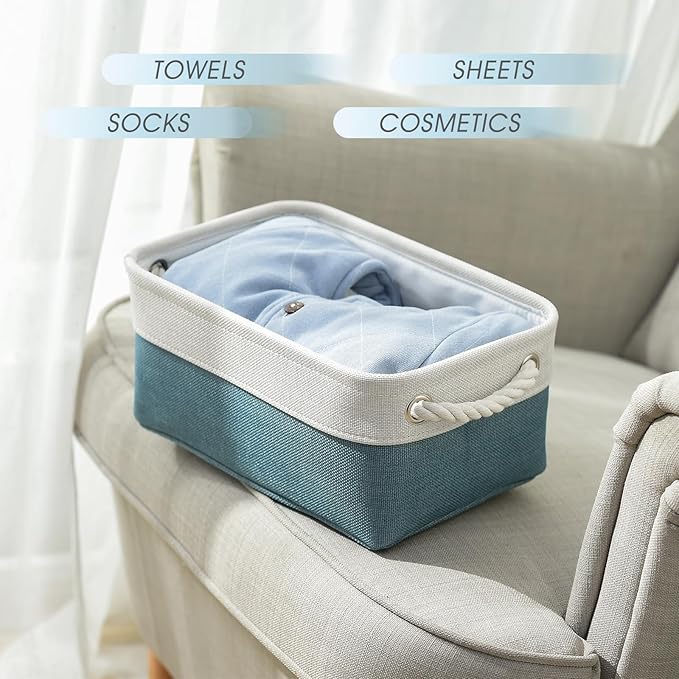 TcaFmac Organization and Storage Basket for Gifts Empty - 12x8x5.2 inch Small 6 Pack Collapsible Storage Basket for Organizing, Fabric Storage Bins for Toy Books Shelves(White & Green)