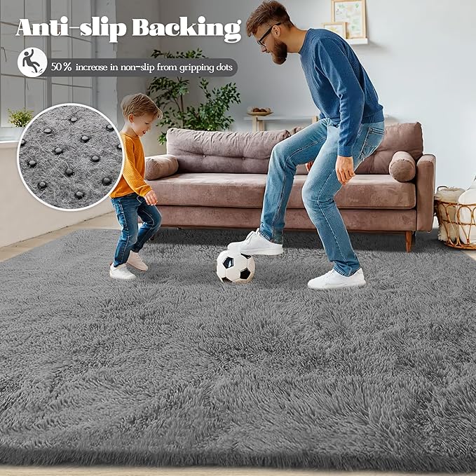 8x10 Area Rug for Living Room: Fluffy Shag Soft Washable Rugs Large Fuzzy Plush Indoor Carpet for Bedroom Nursery Playroom Kids Girls Boys Room (Grey, 8'x10')