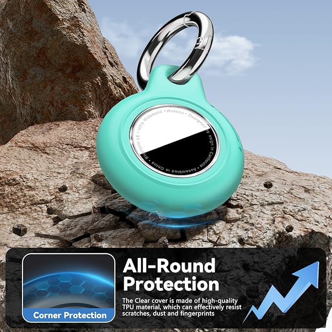 Upgrade Waterproof 2 Pack Airtags Holder with Apple Airtags Keychain, Hard PC Air Tag Case, Anti-Scratch & Shock Air tag Holder, Men's Women's Keyrings & Keychains -Black+Mint Green