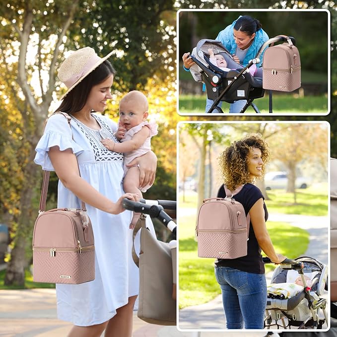 Breastmilk Cooler Bag with Ice Pack Fits 6 Baby Bottles up to 9 Ounce, Breast Milk Pump Cooler Bag with Shoulder Strap for Nursing Mom Daycare, Work, Travel- Pink