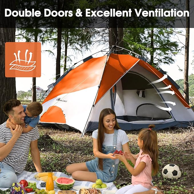 MOON LENCE Instant Pop Up Tent for 3-4 Person - Automatic Portable, Windproof for Camping, Hiking, Mountaineering