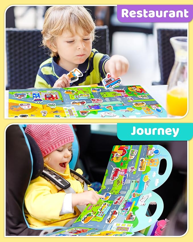 Benresive Reusable Sticker Book for Toddlers 2-4 Years, Fun Travel Stickers for Kids, Waterproof Sticker Books for Toddlers 1-3, Crafts Activities for Todddlers 1-3 2-4 3-5 - Transport