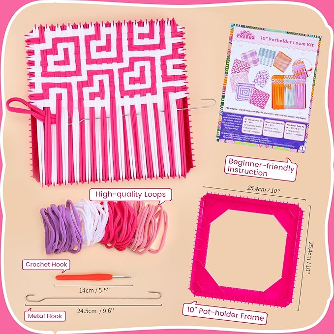 Pro 10 Inch Potholder Loom Kit for Kids & Beginners, Large Weaving Loom Crafts for Girls Age 6-12 Year Old & Adults, Gift Ideas for Birthday & Christmas, 112 Delicate Loops to Make 2 Pot Holders