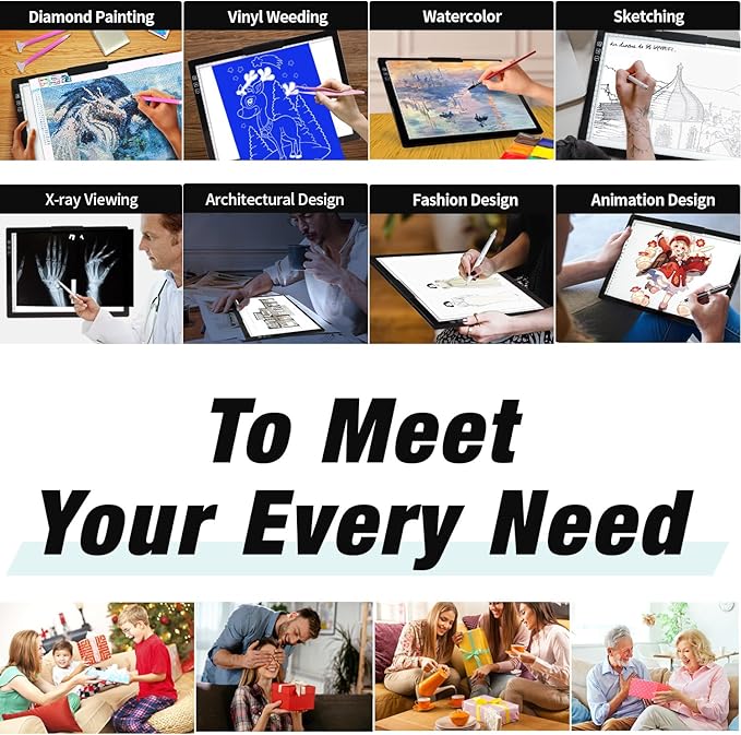 Rechargeable A4 Light Box with Padded Case,led Light pad with Built-in Stand & Clip,6 Levels of Brightness lightbox for tracing,Diamond Painting.Light Table for Artists,Drawing,Sketching,Animation