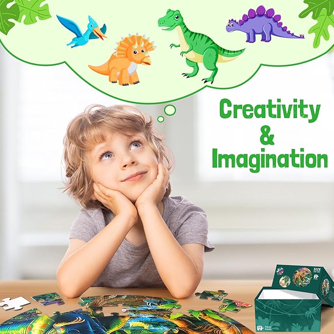 ZIZZ Dinosaur Floor-Puzzles Toy for Kids: 70Piece Dinosaur Puzzle for Kids Age 3 4 5 6 7 8 Year Olds Boy Learning & Educational Games Toys Toddlers Best Gifts for Birthday Christmas