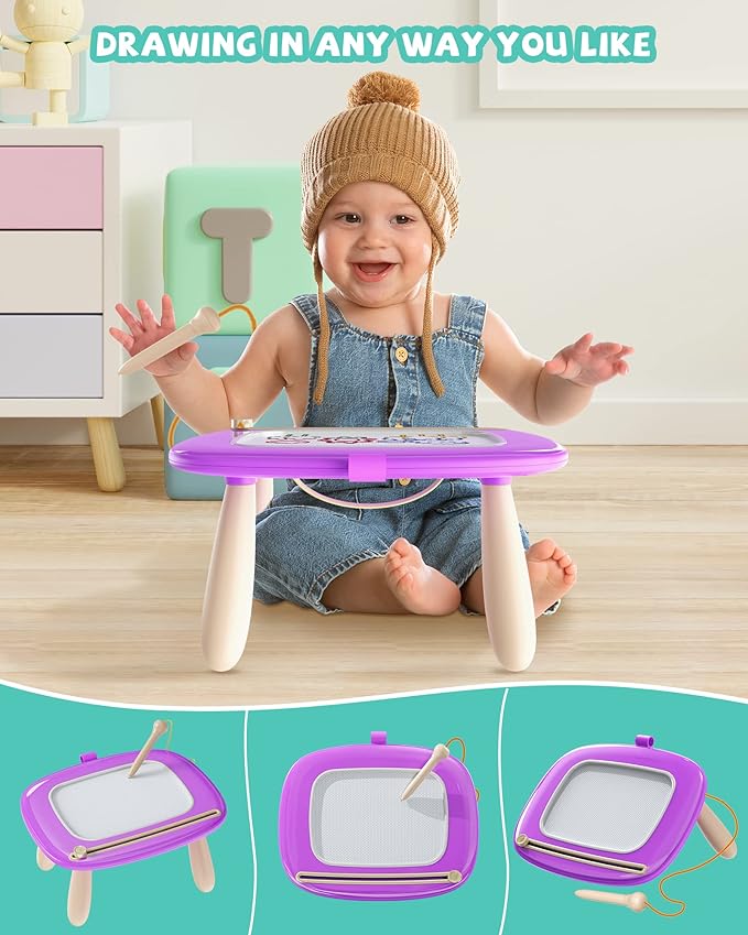 Magnetic Drawing Board, Doodle Board for Toddler Toys Age 1-2, Magnetic Writing Board, Preschool Learning and Educational Sensory Toys for 1 2 3 Years Old Girl Boy Gift for Birthday, Christmas(Purple)