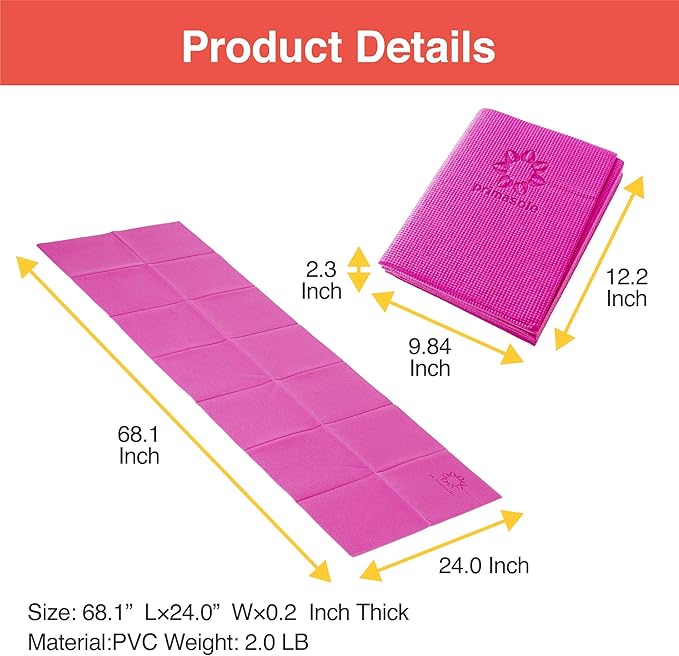 Folding Yoga Travel Pilates Mat Foldable Easy to Carry to Class Beach Park Tear resistant Travel Picnics 4mm Thick 9 Colors