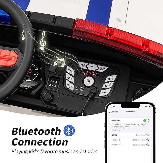 12V 7Ah Electric Police Car Ride on Toy for Big Kids, 2 Seater Kids Ride on Car SUV w/Remote Control, Bluetooth - White