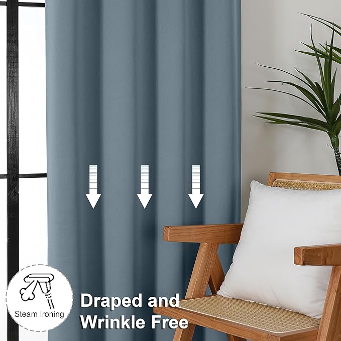 Simplebrand Ava Stone Blue Blackout Curtains for Bedroom 96 Inches Long 2 Panels, Thermal Insulated, Energy Saving Living Room Window Treatment Curtains Blackout Drapes, W40 x L96 Inch, Stone Blue