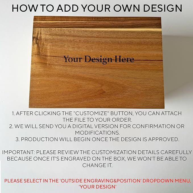 Wooden Keepsake Box Large - Personalized Memory Box, Acacia Wood Chest with Lid, Engraved Hidden Message, Decorative Memorabilia Boxes for Love Letters, Wedding Photos, Rustic Storage, 11x8x4.75 in