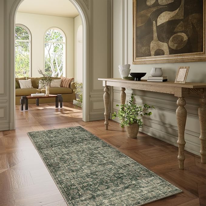Machine Washable Rug Runners for Hallways: 2'6"x8' Kitchen Rugs Stain Resistant Non Slip Low Pile Soft Boho Carpet Runners for Hallways Bedroom Entryway Indoor Beside Bathroom Laundry Room