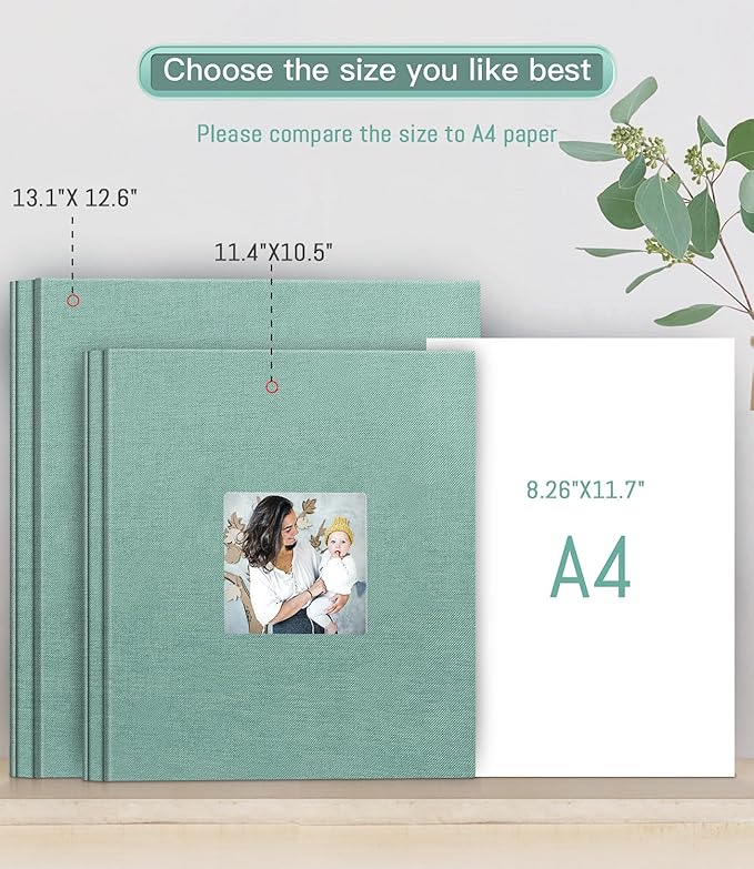 popotop Photo Album Self Adhesive with Picture Display Window,40 Pages DIY Scrapbooking Supplies Kit for 4x6 8x10 Picture,Linen Cover Memory Book for Baby Wedding, with Scraper and Metallic Pen