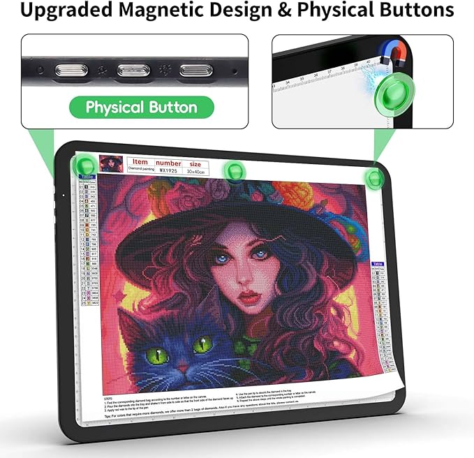 Zocelight Rechargeable A3 Tracing Light Box with Padded Case,Diamond Art Light Board with 4 Magnets,Wireless Light Pad for Diamond Painting,Ultra Bright Light Table for Drawing, Sketching(Black)