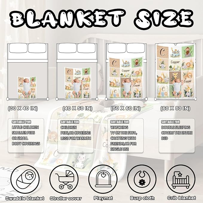 Ship Next Day, Personalized Baby Blanket – Printed in USA, Custom Baby Blanket for Boys & Girls, Baby Blanket with Name, Baby Shower, Easter, Christmas, Birthday Newborn & Toddler Gifts, Baby Gifts