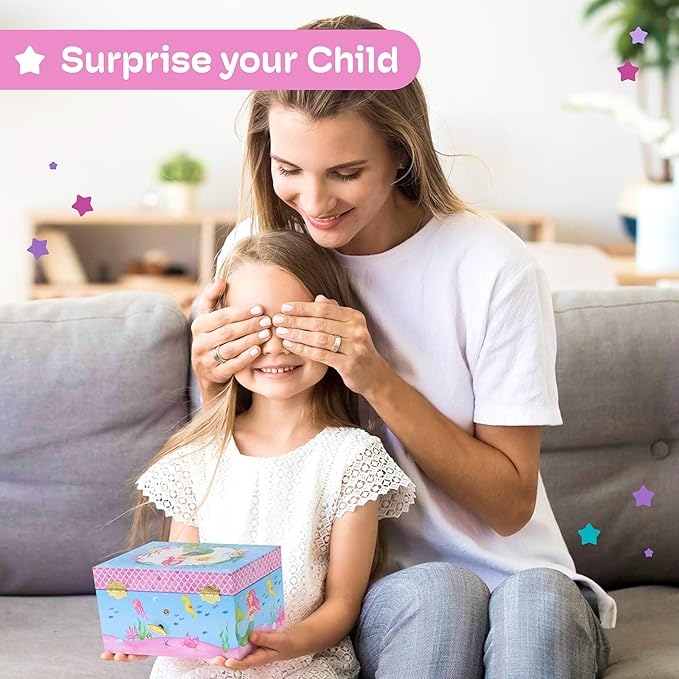 Jewelkeeper Musical Jewelry Box for Girls, Underwater Mermaid Jewelry Boxes, Over The Waves Tune and Spinning Mermaid Doll, Girls Gifts Music Box