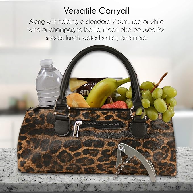 Wine Clutch Bag (Thermal Insulated) Trendy Women’s Carry Tote | Holds Red & White 750mL Bottles | Trendy Fashion | Incl. Portable Waiter-Style Corkscrew (Cougar)