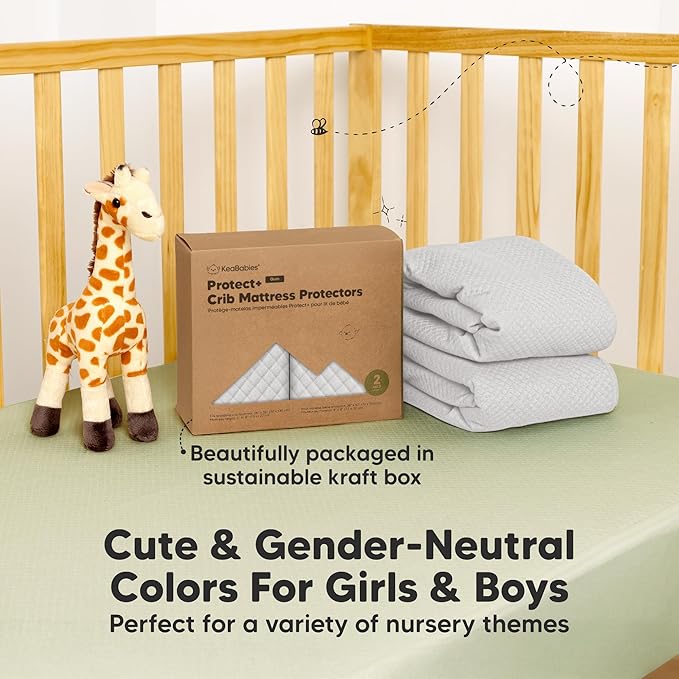 Waterproof Crib Mattress Protector Cover Fitted - 2-Pack Quiet Baby Crib Mattress Pad Sheets, 52" x 28" Soft Quilted Cotton Baby Sheet, Machine Washable, Easy Fit, Durable (Pearl Gray/Quin)