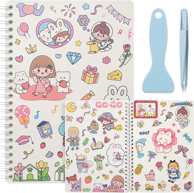 Reusable Sticker Book 60 Sheets, Sticker Collecting Book Album, Reusable Sticker Album,Sticker Organizer,Blank Sticker Book for Adults Children,Sticker Keeper Book with Tweezer and Spatula,A5