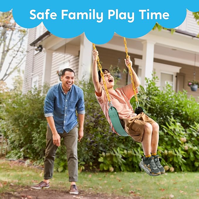 TURFEE 3 Pack Assorted Swing Set, Including 1 Gym Rings Trapeze Bar and 2 Pcs Swings with Plastic Coated Chain, Swingset Accessories Replacement for Kids Outdoor Play, Playground- Green