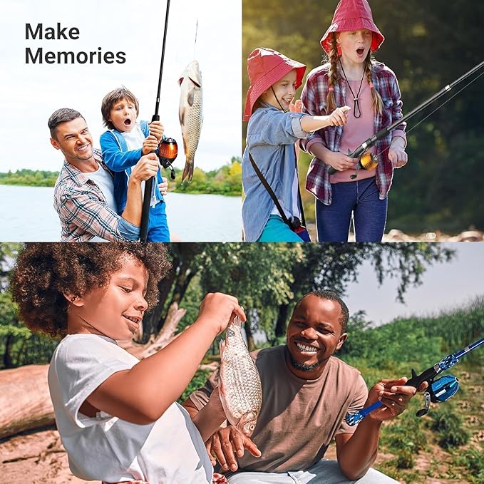 Kids Fishing Pole, Kids Portable Telescopic Fishing Rod Set, Tackle Box and Fishing Net Combo Kit, Kids Fishing Gear for Boys and Girls Age 5-10 and Youth