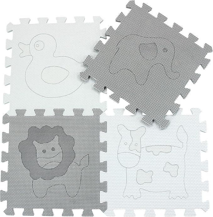 qqpp EVA 18 Tiles Baby Play Mat for Playing, Interlocking Foam Floor Mats for Tummy Time & Crawling, Puzzle Flooring Tiles with Animals Laser Pattern for Kids. QL-11(AL) b18N