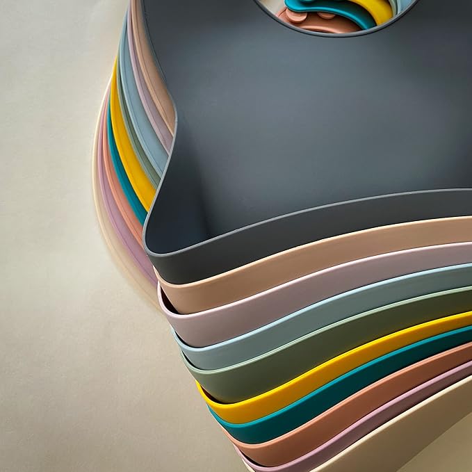 Moonkie Silicone Baby Bibs Set Of 2, BPA Free Soft Adjustable Fit Waterproof Feeding Bibs for Babies and Toddlers(Dark Grey/Warm Taupe)