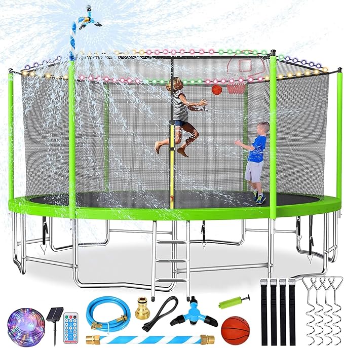 Upgraded 16FT 15FT 14FT 12FT 10FT 8FT Trampoline Outdoor with Basketball Hoop and Net, Capacity for 4-6 Kids and Adults