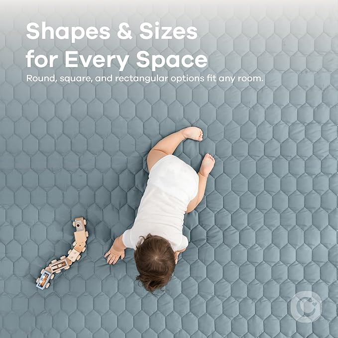 Comfy Cubs Round Kids Play Mat - Medium 48 inches Soft Quilted Baby Floor Mat with Non-Slip Bottom - Plush Design for Toddlers' Playtime and Relaxation - Comfortable and Durable - Pacific Blue