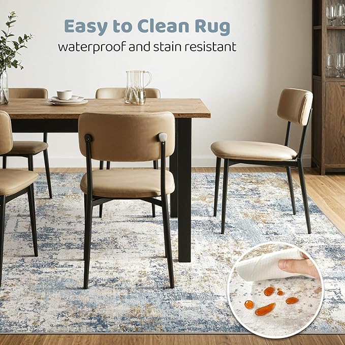 6x9 Area Rugs Washable Rug: Large Abstract Modern Soft Stain Resistant Indoor Floor Non Slip Accent Carpet for Living Room Bedroom Nursery Playroom Dining Room Office Dorm Home House- Light Blue