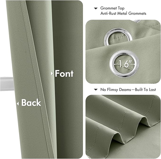 MIULEE Sage Green Blackout Curtains for Bedroom Living Room 96 Inches Long 2 Panels, Thermal Insulated Room Darkening Drapes Solid Grommet Top Noise Reducing Light Green Window Treatments 40x96 Inch