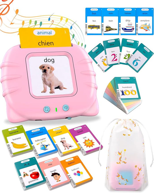 510 Words French Flash Cards for Kids, Toddler Learning Resources Toy, Autism Sensory Toys for Autistic Children Aged 2-4 Pink (French/English/Bilingual)