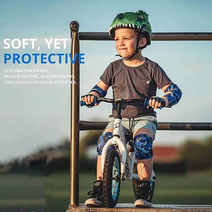 Soft-Style Kids Knee and Elbow Pads with Bike Gloves, Flexible Impact-Resistant Gear for Ages 2-11, Designed for Balance Bikes, Roller-Skating, and Skateboarding