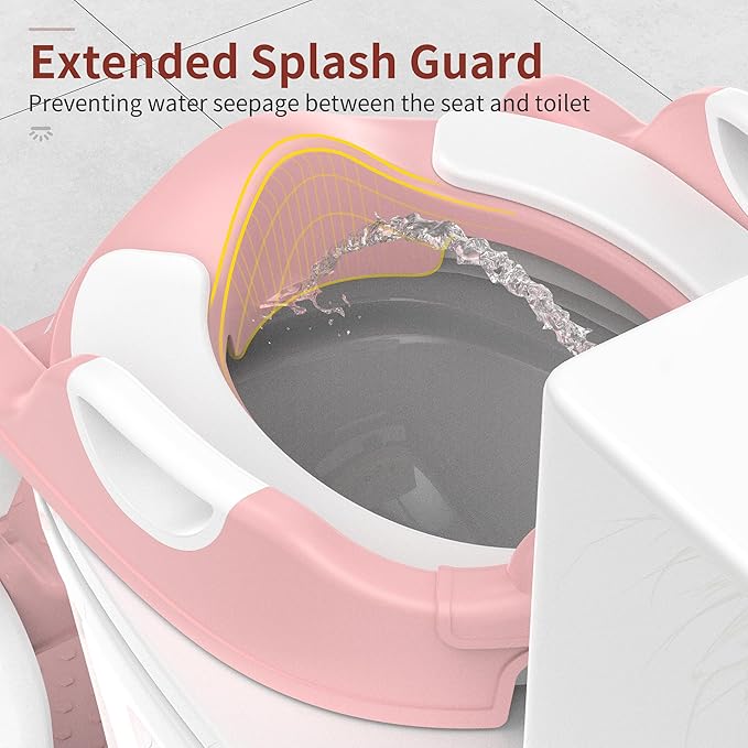 Potty Training Seat, Upgrade 2 in 1 Potty Training Toilet for Toddler, Toddler Toilet Seat for Boys Girls with Splash Guard, Anti-Slip Pad and Step Stool (Pink)