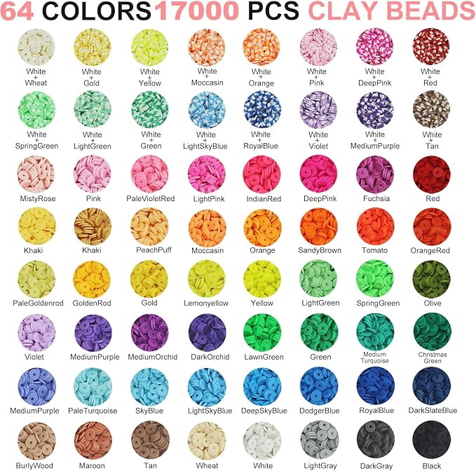 Redtwo 18000 Pcs Clay Beads Bracelet Making Kit, 4 Boxes 64 Colors Flat Polymer Heishi Jewelry with Gift Pack, Friendship Bracelet for Girls Ages 8-12