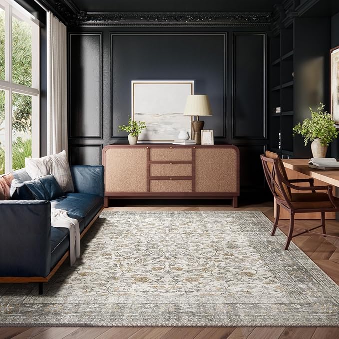 Machine Washable Rugs for Living Room: 8x10 Area Rugs for Bedroom Vintage Stain Resistant Non Slip Low Pile Soft Boho Carpet for Kitchen Dining Room Farmhouse Kids Room Nursery