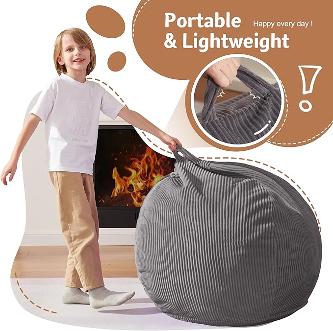 Homguava 2FT Bean Bag Chair,Teardrop Bean Bags Small Beanbag Chair with Memory Foam Filled and Ultra Soft Corduroy Cover for Living Room, Bedroom (Small,Grey)