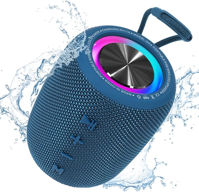 Portable Bluetooth Speaker, BT5.3 Wireless Speaker 20W Bass Diaphragms with Multi LED Light Dynamic Modes, IPX6 Waterproof 16H Playtime supports FM Mode, TF, USB for Home, Cycling, Outdoor, Beach