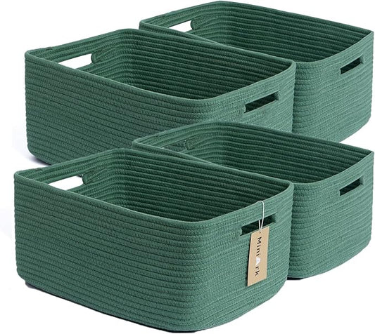 Large Storage Baskets for Organizing, Closet Shelf Baskets for Clothes Blanket Towels, Baby Nursery, Toy Bins Box, Woven Rope Baskets, 17 x 13 x 7.5”, 4 Packs Green