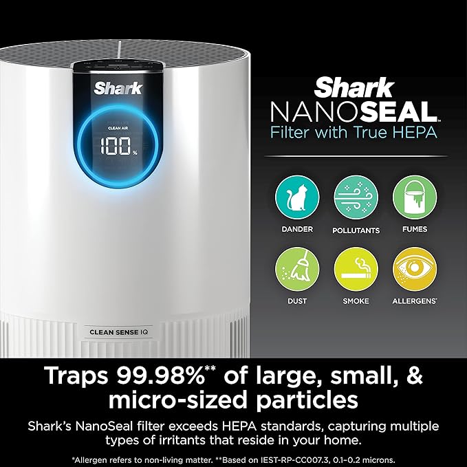Shark Air Purifiers for Bedroom, Office, Dorm, Small Room, HEPA Air Filter, Odor Eliminator, Covers Up To 500 SQ FT, Air Filtration Removes Smoke, Dust, Allergens, Pet Dander, and Pollutants, HP102