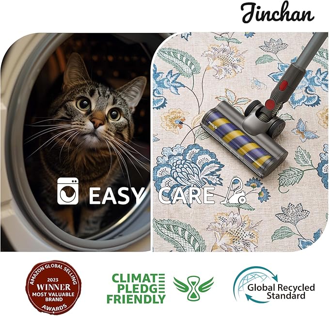 jinchan 4ft Floral Round Rug for Entryway Washable Kitchen Rug Vintage Romance Design Non Slip Indoor Doormat Lightweight Low-Profile Throw Carpet for Living Room Dining Room Bedroom, Blue/Beige