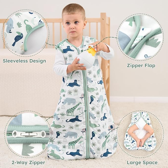 Yoofoss Baby Sleep Sack 12-18 Months, 1.5 Tog Baby Wearable Blanket with 2-Way Zipper, 100% Cotton Organic Fabric Winter Infant Sleeping Sack, Warm Soft Comfy