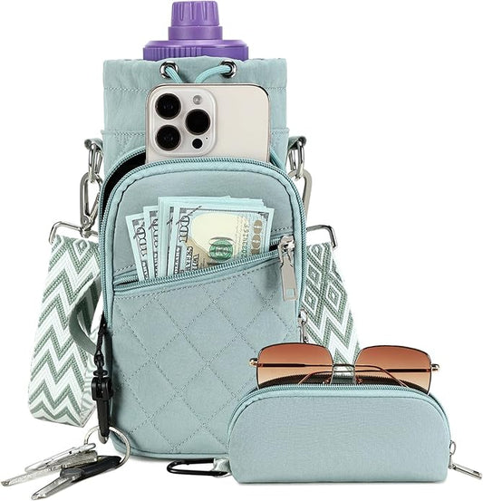 Water Bottle Carrier Bag with Strap, Water Bottle Holder Crossbody Bags for Women Men for Walking, Hiking,Cycling