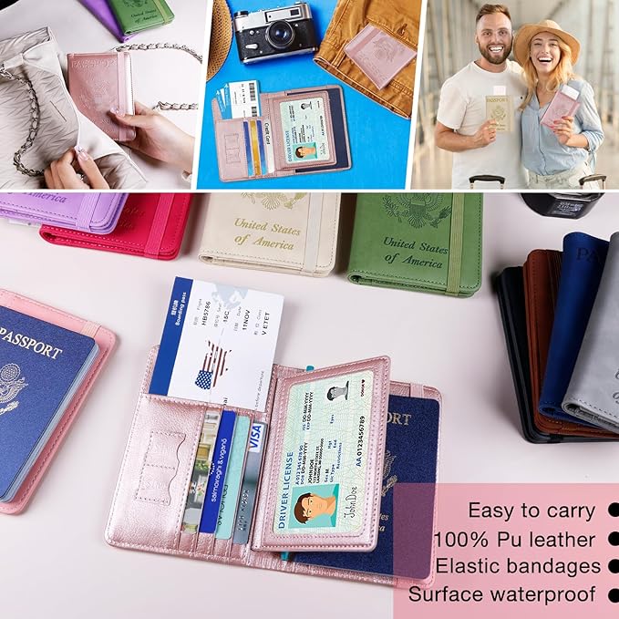 Melsbrinna Rfid Passport Holder for Travel women/Men, Cute Passport Wallet Rfid Blocking Card Slots, Rfid Passport Cover/CaseTravel Wallet, Passport Book Holder (1, Pink2)