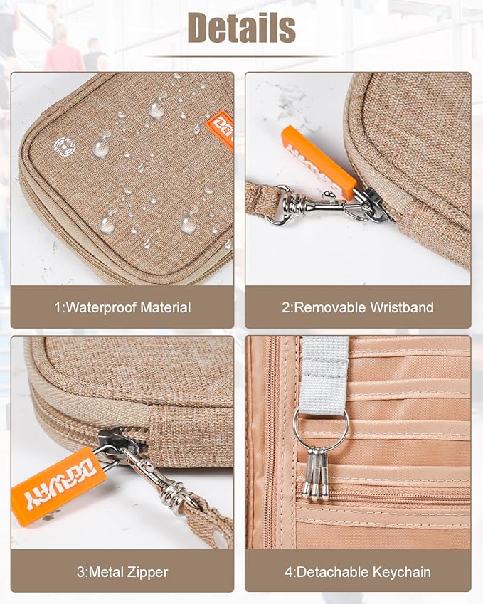 defway Passport Holder Travel Wallet - Family Passport Holder of 4, RFID Blocking Passport Wallet for Men Women, Travel Essentials for Flying (khaki)