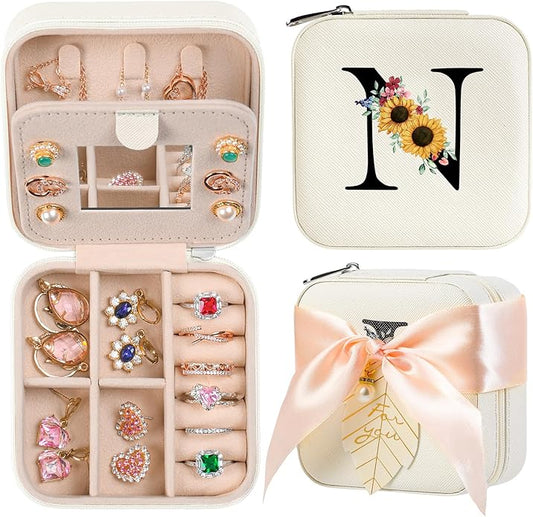 AYGXU Travel Jewelry Box for Women and Girls - Small Case With Initial A-Z - Teacher Gifts