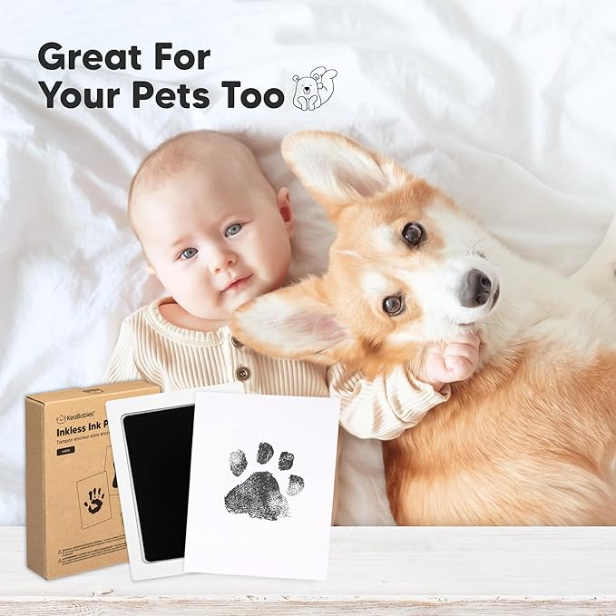 4-Pack Inkless Baby Hand and Footprint Kit - Mess Free Ink Pad for Newborn Keepsake, Dog Nose & Paw Print Kit, Clean Touch Ink Pad for Baby Hand & Footprints, Ideal New Mom Gifts (Jet Black, L)