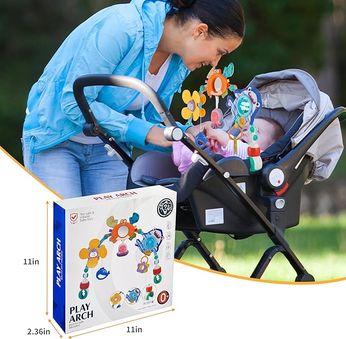 Baby Stroller Arch Toy, Car Seat Toys, Adjustable Arch Stroller toy with Hanging Sensory Activity toys,fits on Baby Bouncer, Bassinet, Stroller, Crib and Car Seats for baby infant Boy Girl 0-18 Months