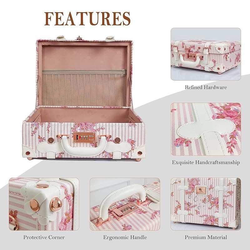 Unitravel Baby Keepsake Case, 16" Handmade Memory Storage Box, Newborn Keepsake Box, Vintage Suitcase for Baby Shower, Baptism, Naming Ceremony or Birthday (floral)