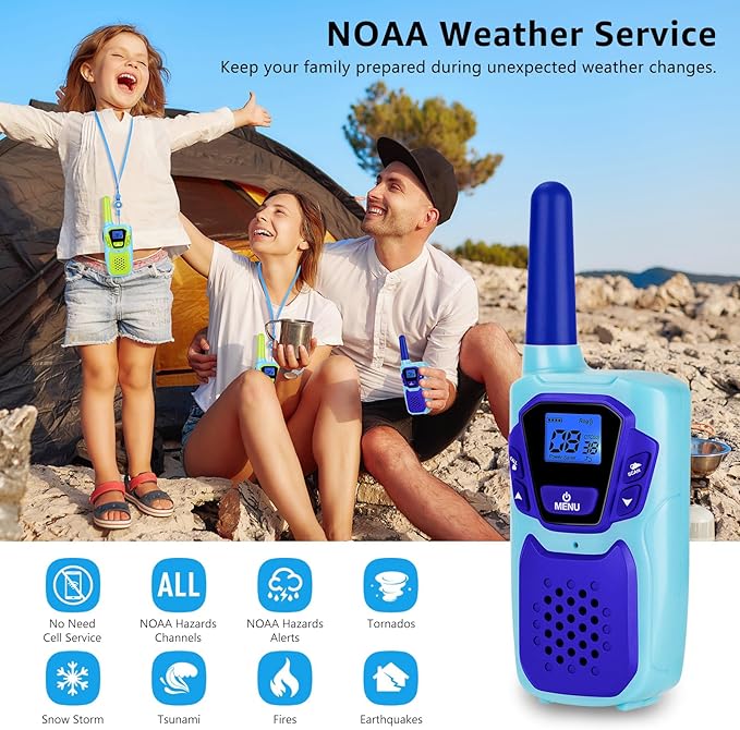 Walkie Talkies for Kids Long Range Walkie-Talkie for Adults Rechargeable 2 Way Radios 3 Pack with Lanyard 4 Miles NOAA USB VOX, Family Toys for 3-12 Year Old Boys Girls Toddlers Camping Hiking